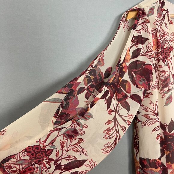 Lulus Shifting Dears Floral Shift Dress Cut Out Sleeve Beige‎ Cream Mini Large - Picture 14 of 16